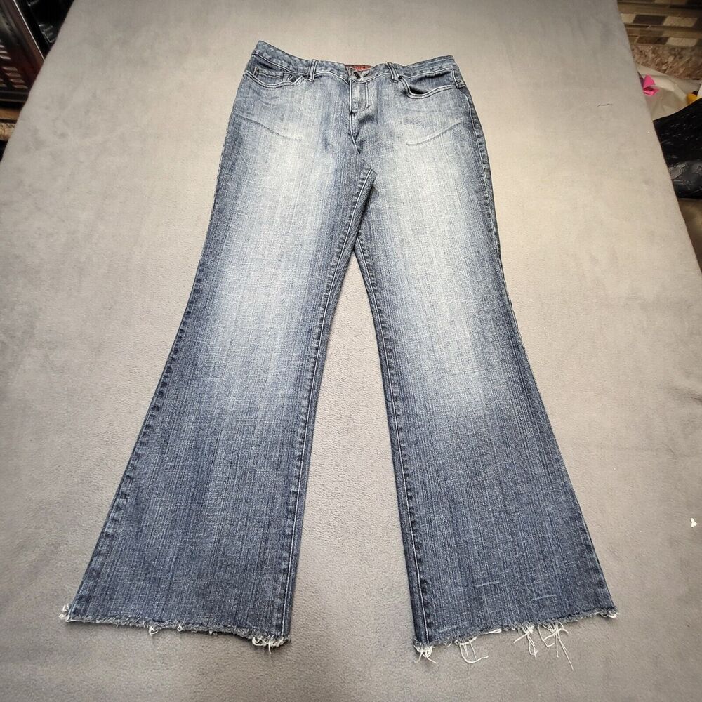 Vtg Hillard & Hanson Jeans Womens 12P Blue Boot Cut Distressed Stretch Raw Hem